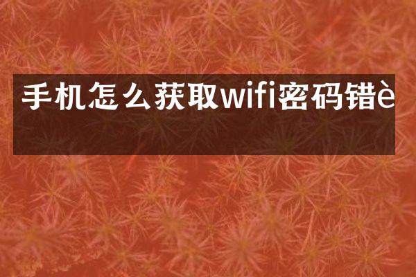 手机怎么获取wifi密码错误