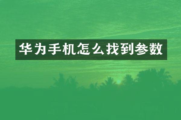 华为手机怎么找到参数