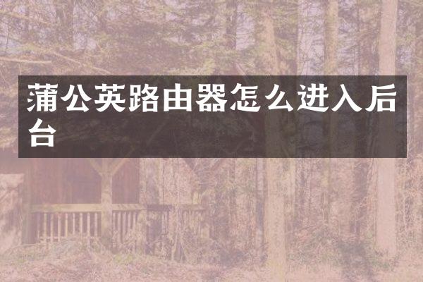 蒲公英路由器怎么进入后台