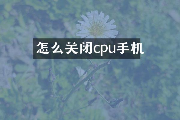 怎么关闭cpu手机