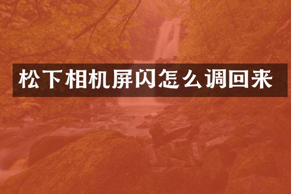 相机屏闪怎么调回来