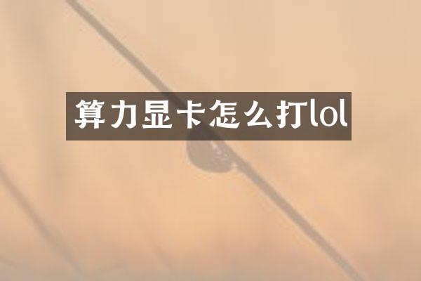 算力显卡怎么打lol