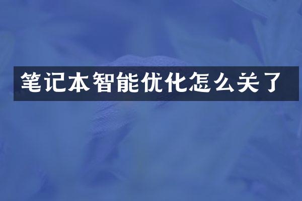 笔记本智能优化怎么关了