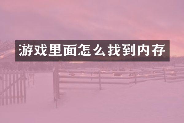游戏里面怎么找到内存