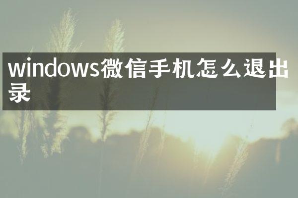 windows微信手机怎么退出登录