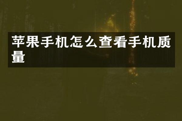 苹果手机怎么查看手机质量