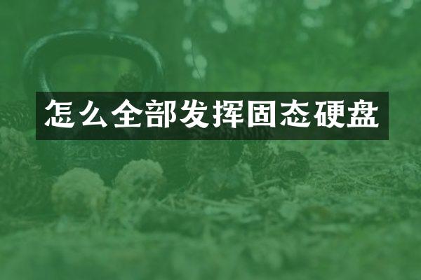 怎么全部发挥固态硬盘