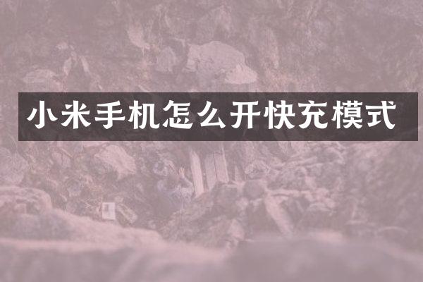小米手机怎么开快充模式