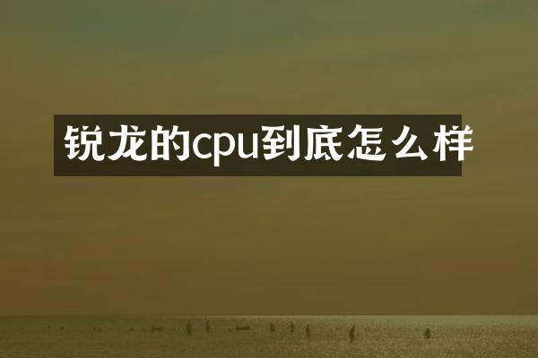 锐龙的cpu到底怎么样