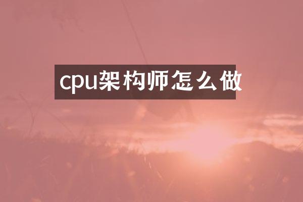 cpu架构师怎么做