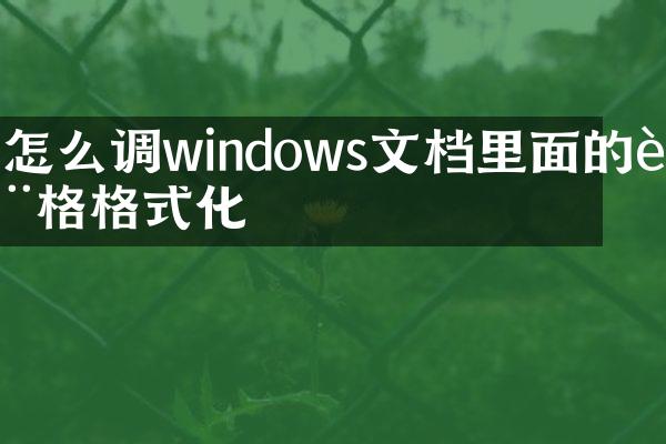 怎么调windows文档里面的表格格式化