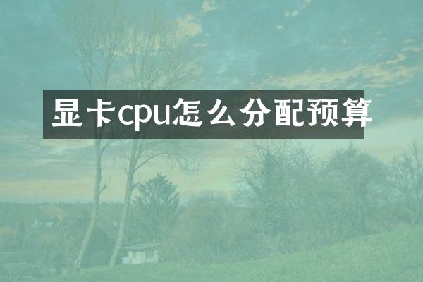 显卡cpu怎么分配预算
