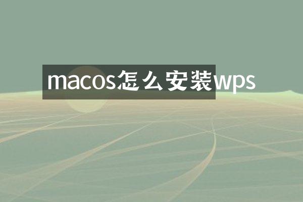 macos怎么安装wps