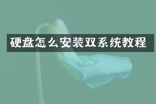 硬盘怎么安装双系统教程