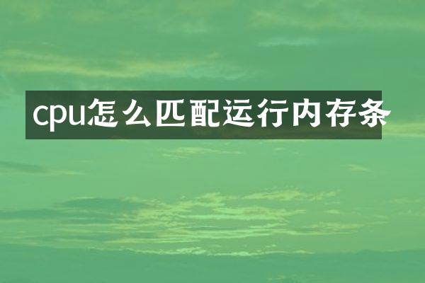 cpu怎么匹配运行内存条