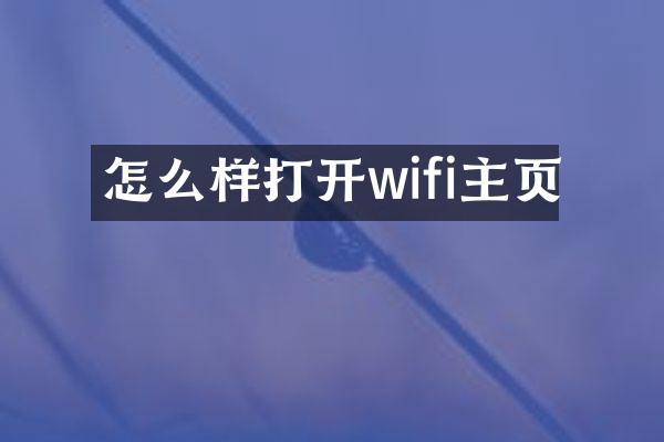 怎么样打开wifi主页