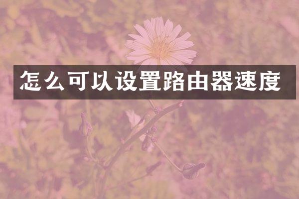 怎么可以设置路由器速度