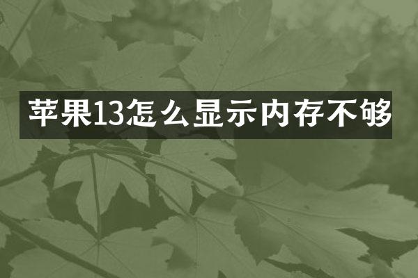 苹果13怎么显示内存不够