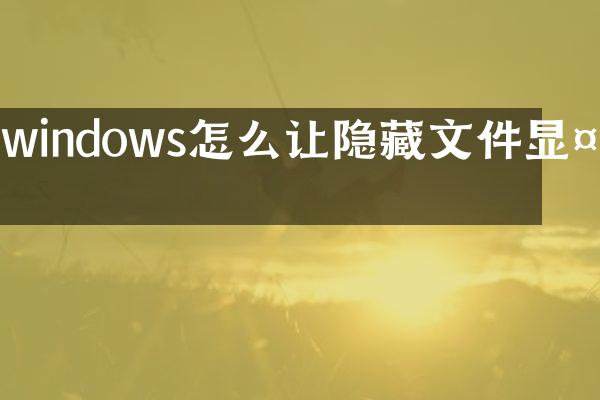 windows怎么让隐藏文件显示