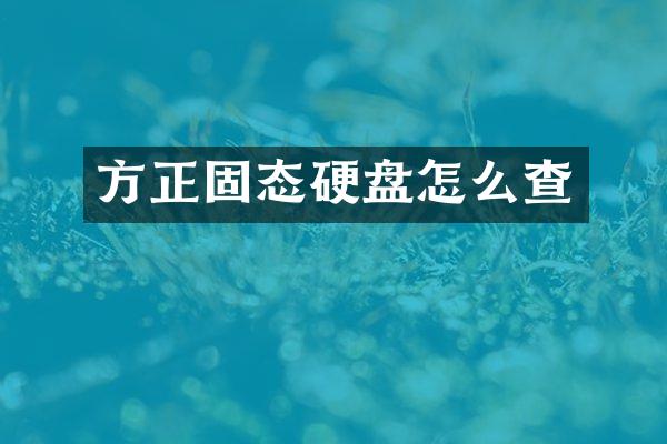 方正固态硬盘怎么查