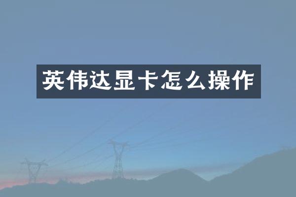 英伟达显卡怎么操作