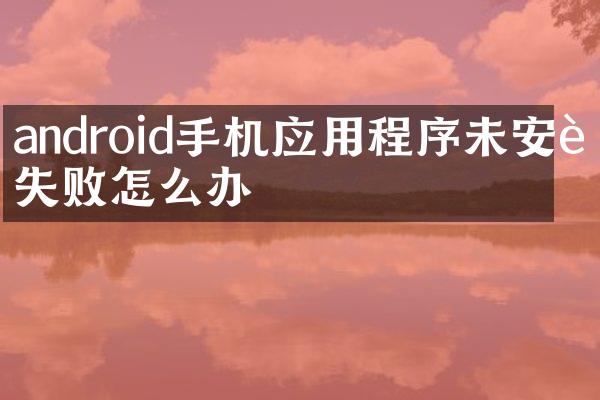 android手机应用程序未安装失败怎么办