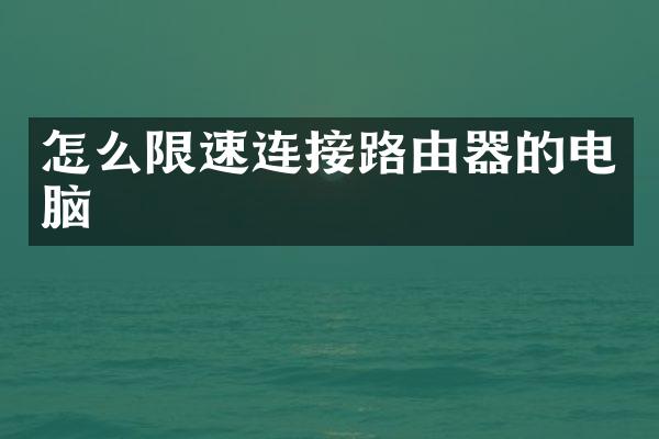 怎么限速连接路由器的电脑
