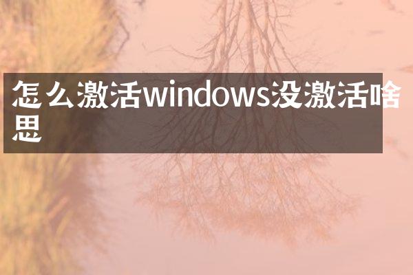 怎么激活windows没激活啥意思