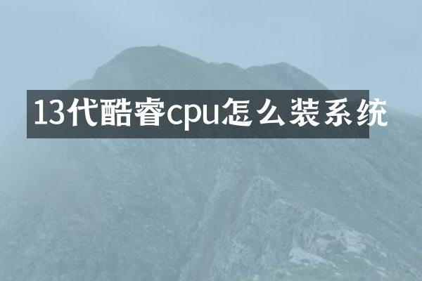 13代酷睿cpu怎么装系统