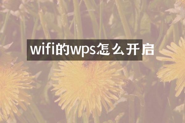 wifi的wps怎么开启
