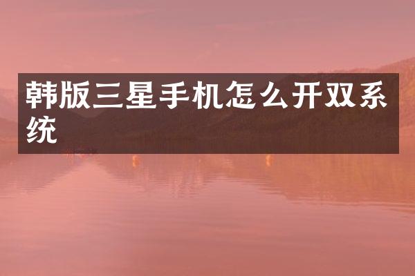 韩版三星手机怎么开双系统