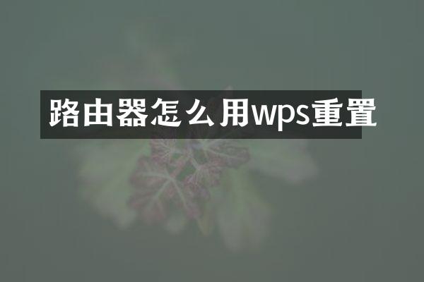 路由器怎么用wps重置
