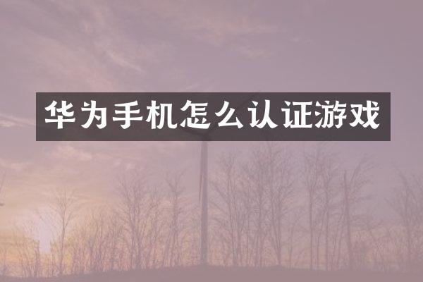 华为手机怎么认证游戏