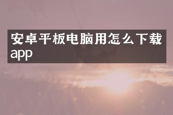 安卓平板电脑用怎么下载app
