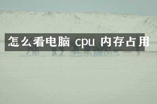 怎么看电脑 cpu 内存占用