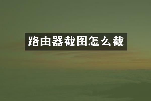 路由器截图怎么截