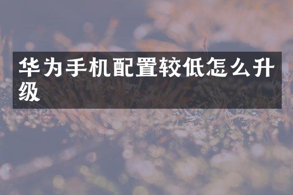 华为手机配置较低怎么升级