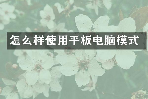 怎么样使用平板电脑模式