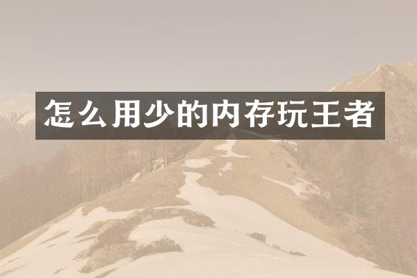 怎么用少的内存玩王者