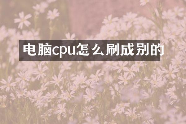 电脑cpu怎么刷成别的