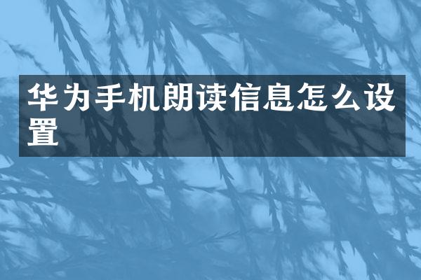 华为手机朗读信息怎么设置