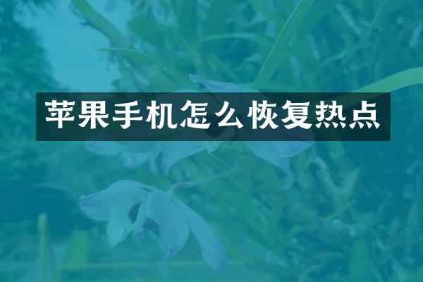 苹果手机怎么恢复热点