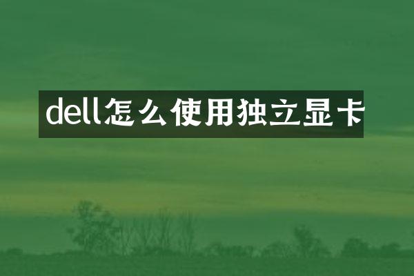 dell怎么使用独立显卡