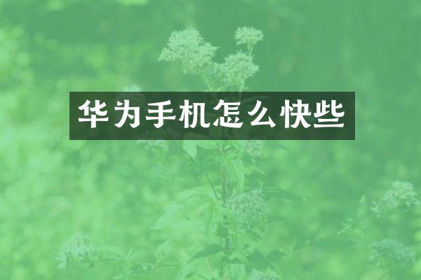 华为手机怎么快些