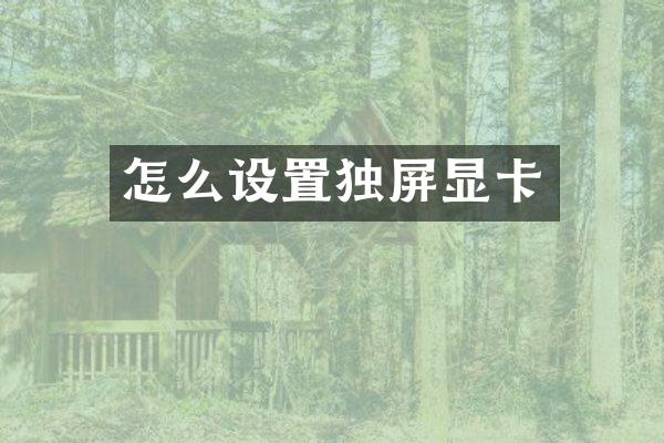 怎么设置独屏显卡