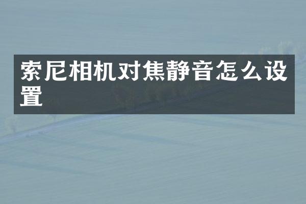 相机对焦静音怎么设置