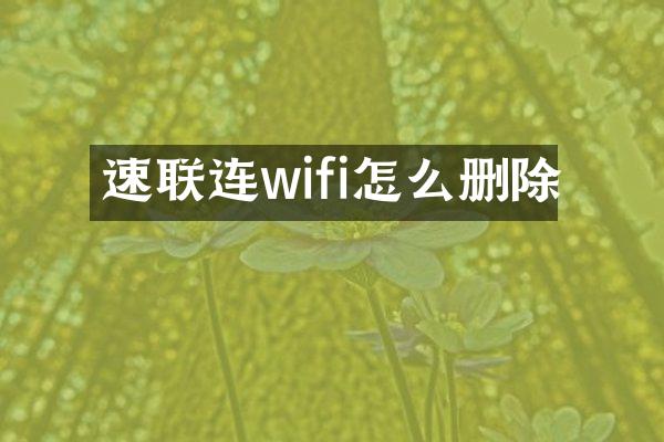 速联连wifi怎么删除