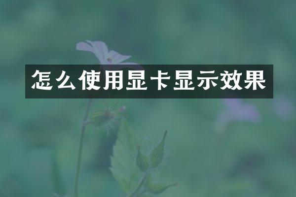 怎么使用显卡显示效果