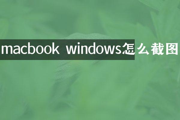 macbook windows怎么截图
