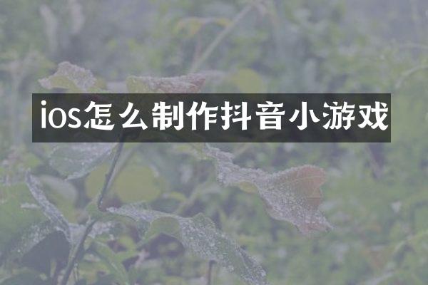 ios怎么制作抖音小游戏